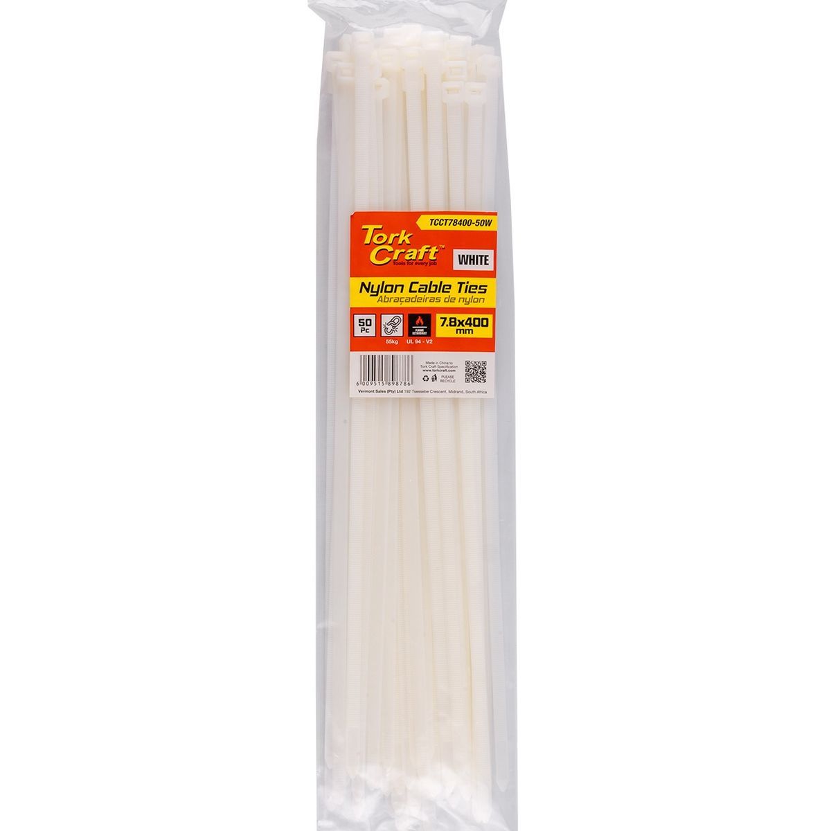 Tork Craft Nylon Cable Ties 7.6Mm X 400Mm White 50Pc