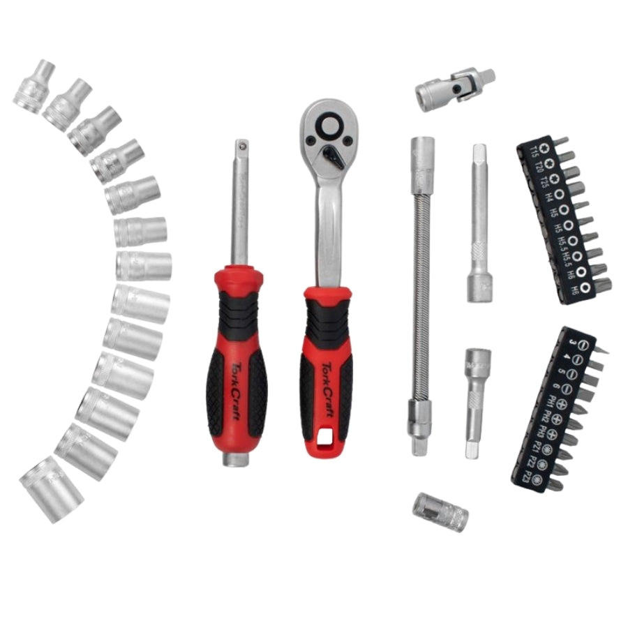 Tork Craft - Socket and Ratchet Drive Set (1/4' CRV 12 Point) - 40 Piece