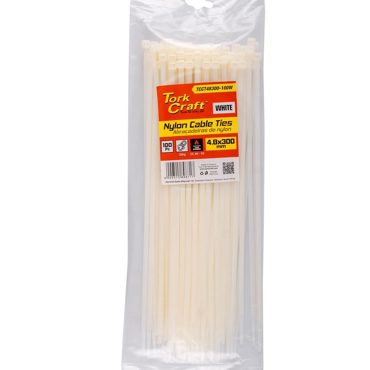 Tork Craft Nylon Cable Ties 4.8Mm X 300Mm White 100Pc