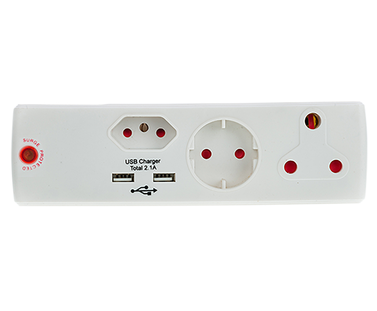 Electricmate 1X16+1xSKO+1x5 3Pin+2.1 USB SURGE - White