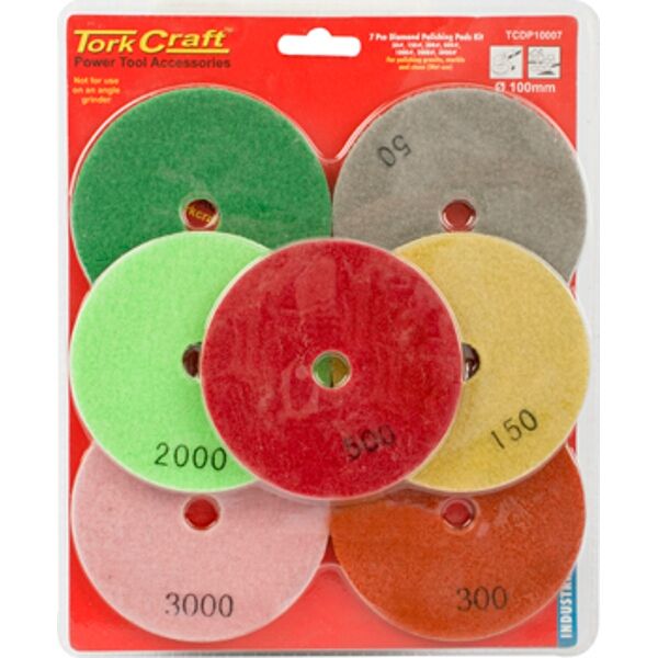 Tork Craft Set Of 7 Diamond Wet Polishing Pads 100mm