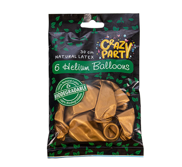 Helium Balloons - Biodegradable - Gold - 30cm - 6 Piece