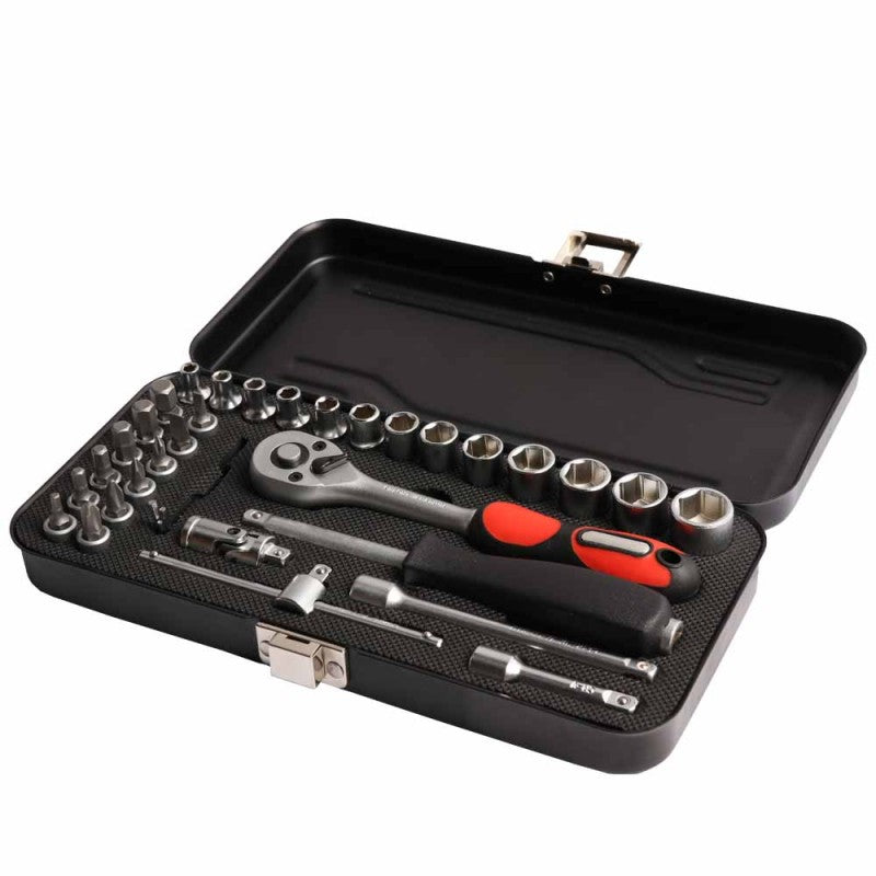 Socket & Ratchet Set 34pc 1/4' DR CRV 12 Point Metal Case