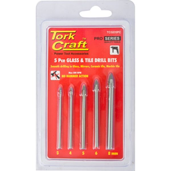 Tork Craft Glass & Tile Drill Bit Set 5 Pce 3/4/5/6/8