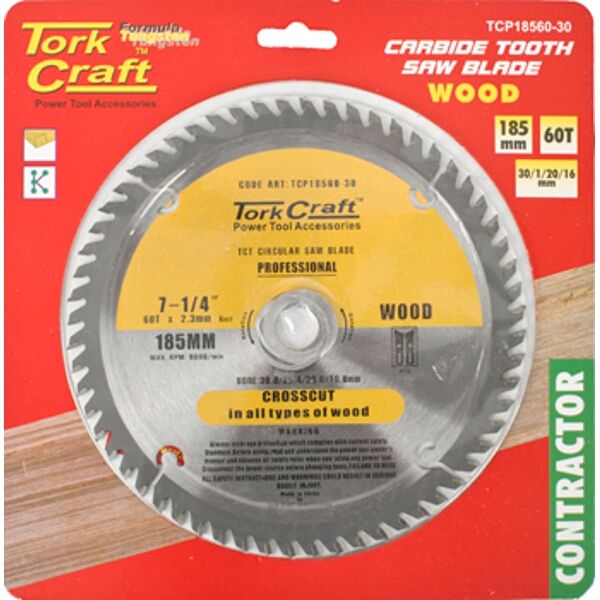 Tork Craft Blade Contractor 185X60T 30/20/16/1 Circular Saw TCT