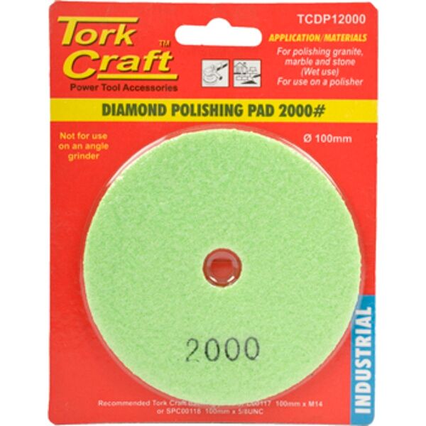 Tork Craft 100mm Diamond Wet Polishing Pad 2000 Grit Lime Green