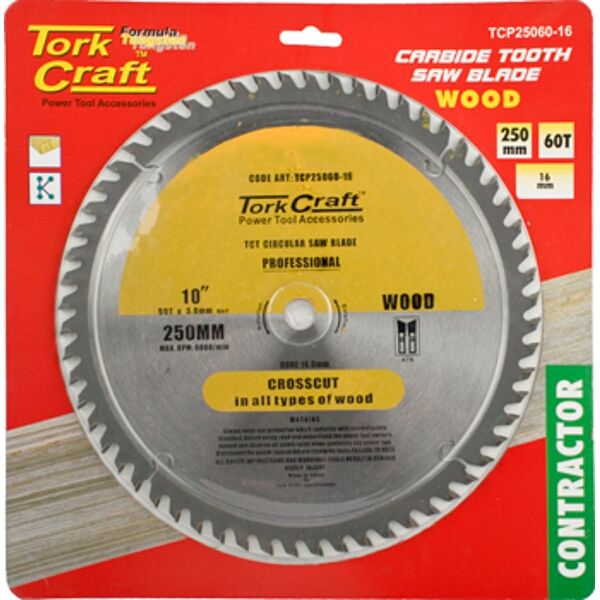 Tork Craft Blade Contractor 250 X 60T 16mm Circular Saw TCT