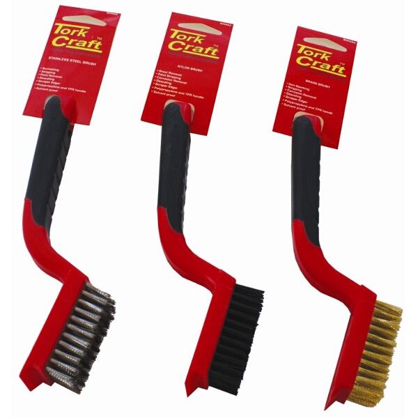 Tork Craft Soft Grip Wide Brush Set Brass Stainless Nylon In Blister Tcw