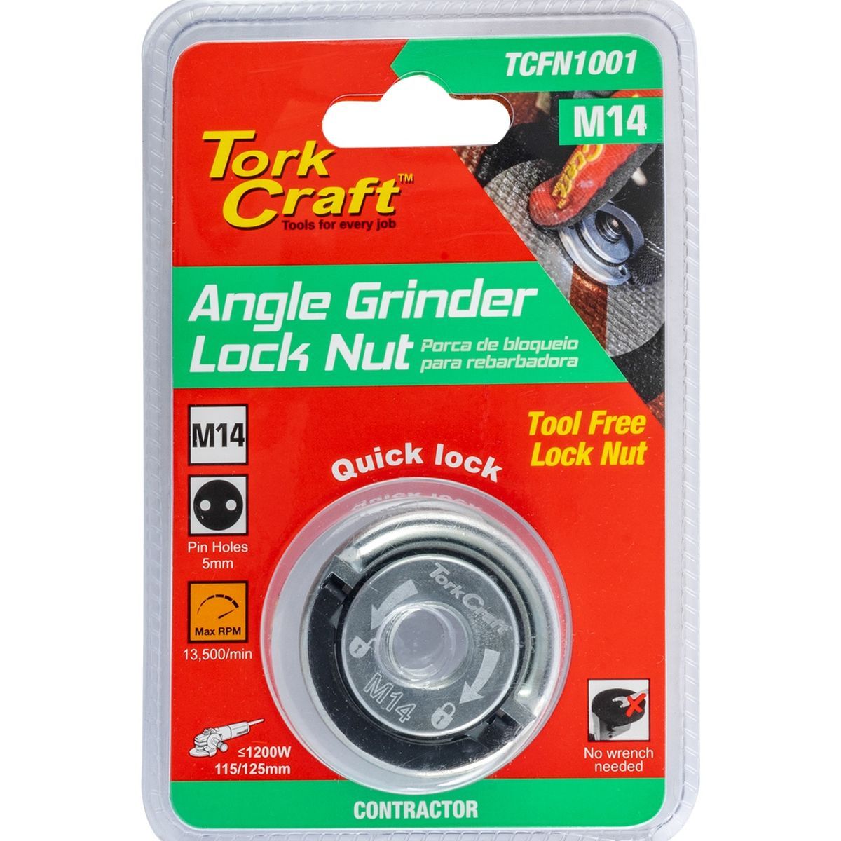 Tork Craft Flange Lock Nut M14 Tool Less Finger Tab Angle Grinder
