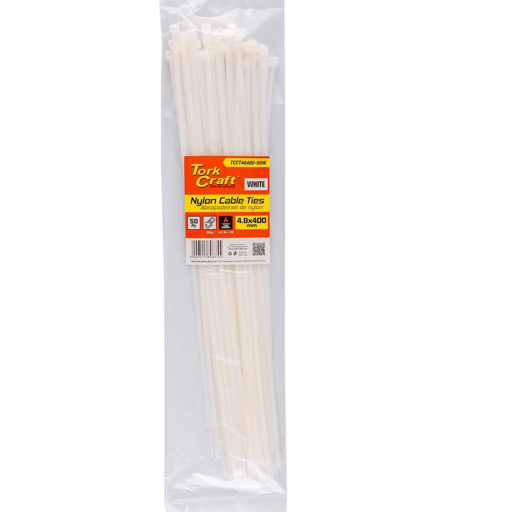 Tork Craft Nylon Cable Ties 4.8Mm X 400Mm White 50Pc