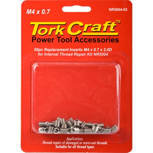 Tork Craft Thread Repair Kit M4 x 0.7 x 2.0mm Repl. Inserts for Nr5004