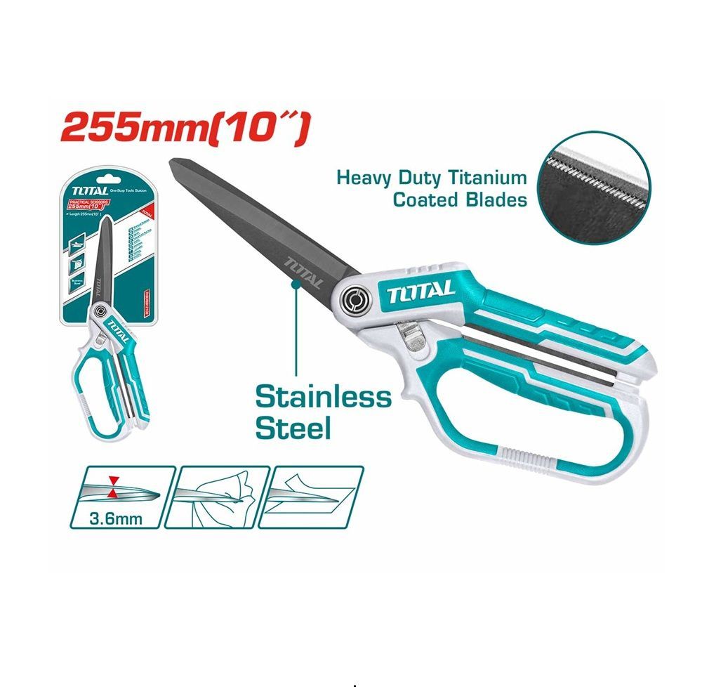 Total 10'/255Mm Rubber Grip Long-Blade Heavy Duty Scissors