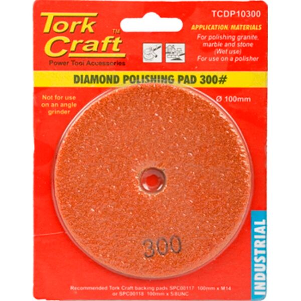 Tork Craft 100mm Diamond Wet Polishing Pad 300 Grit Orange