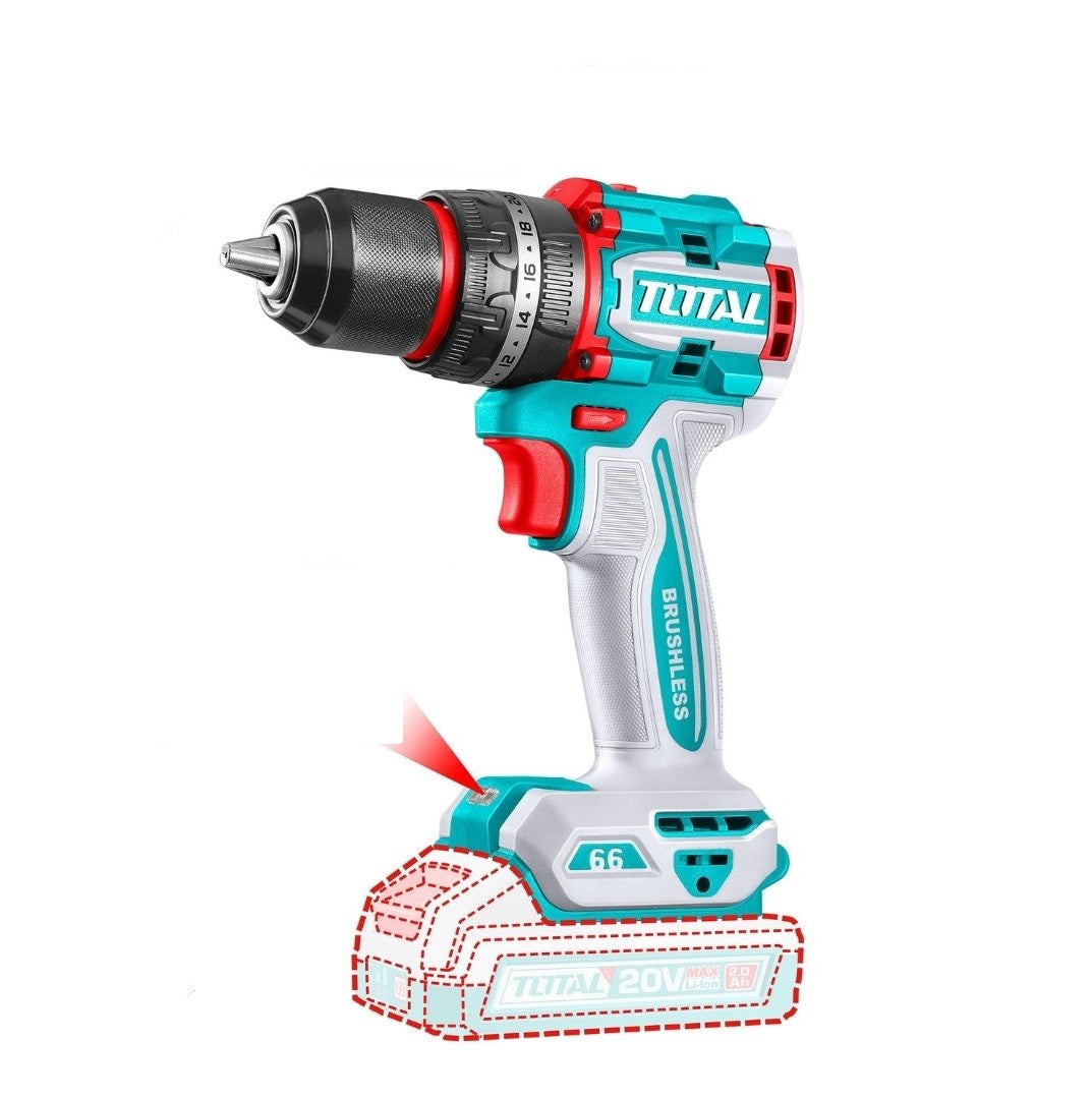Total Brushless Cordless Impact Drill 20V 2000Rpm 66Nm 13Mm Excl B/Ch