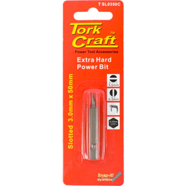 Tork Craft S/D Power Bit 3mmx50mm Slotted 1/Card