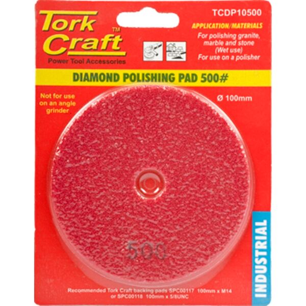 Tork Craft 100mm Diamond Wet Polishing Pad 500 Grit Red