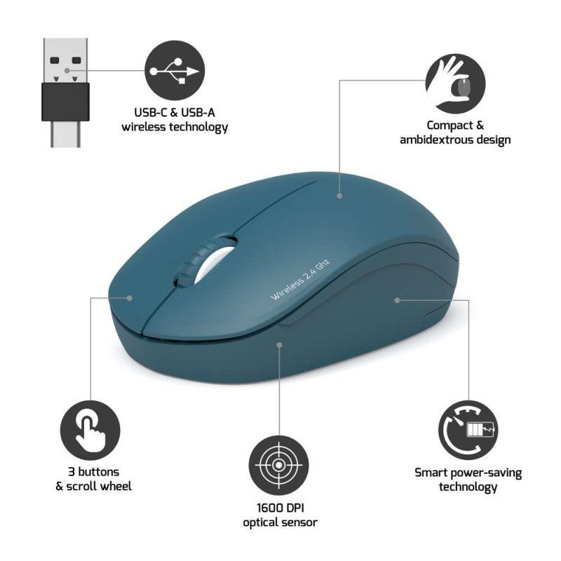Port Connect 2.4GHz Collection II Wireless Mouse - Saphir