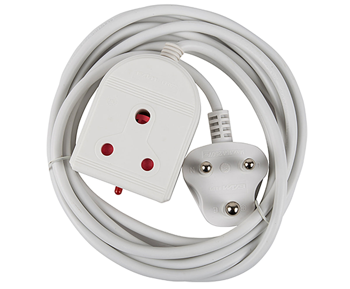 Electricmate 10A 5m Extension Lead - White