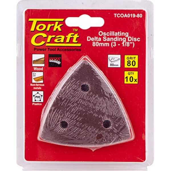 Tork Craft Oscillating Sandpaper A/O 80mm 10Pc Delta Shape 80Grit
