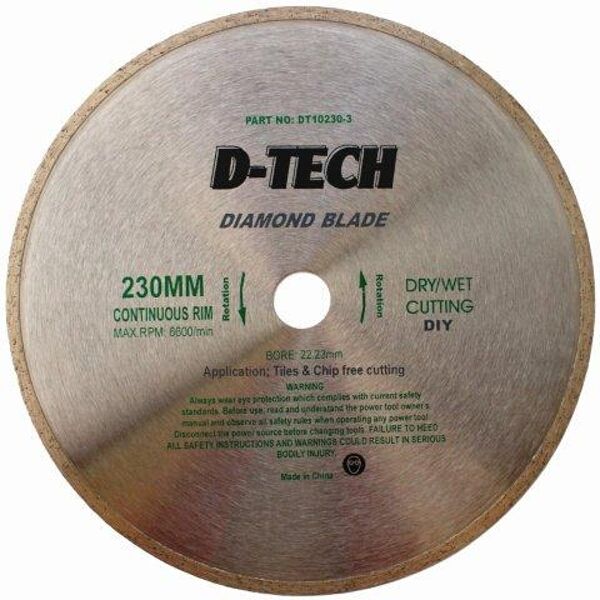 D-Tech Diamond Blade Continuous Rim 230x22.23mm Tile