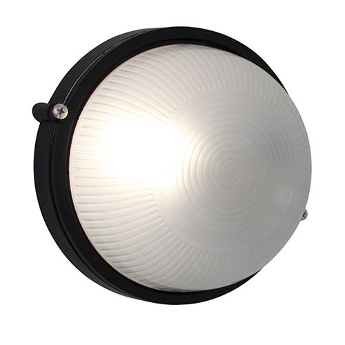 Round Small Plain Bulkhead 180mm Black E27