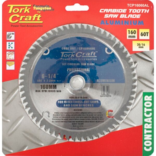 Tork Craft Blade Contractor Alum 160 X 60T 20/16 Circular Saw TCT