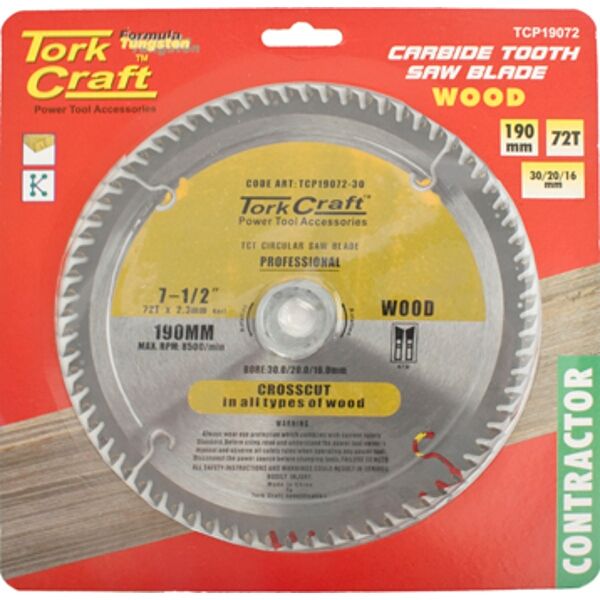 Tork Craft Blade Contractor 190 X 72T 30/20/ Circular Saw TCT