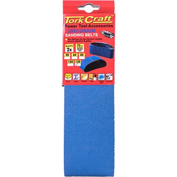 Tork Craft Sanding Belt Zirconium 75 x 533mm 120Grit 2/Pack
