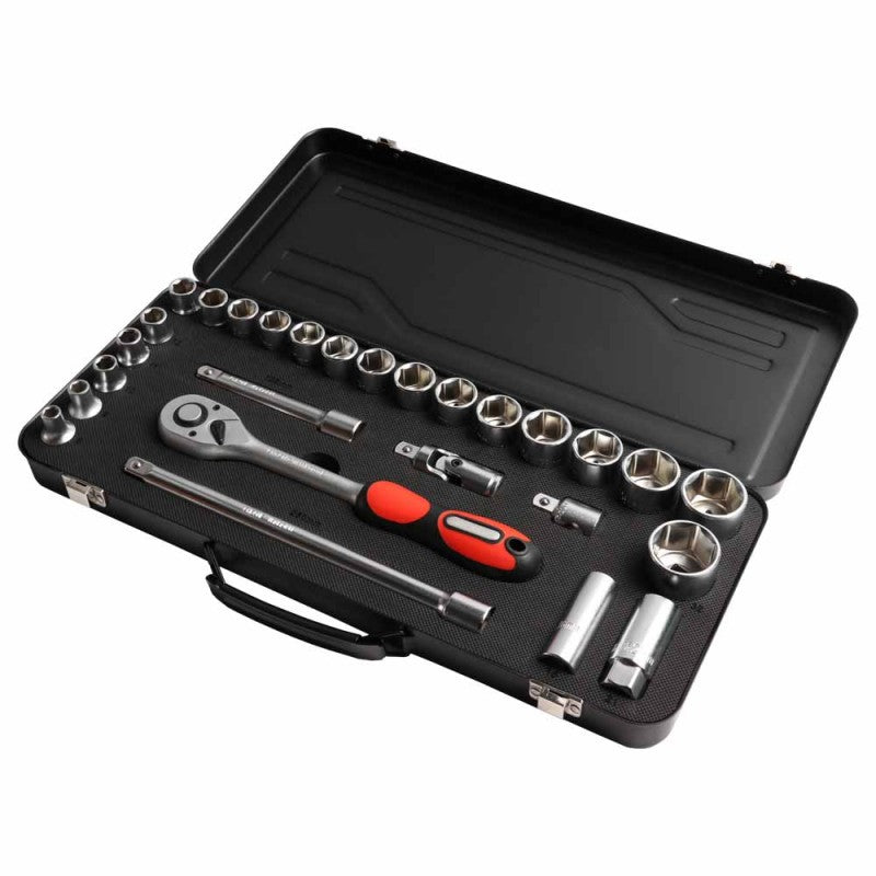 Socket & Ratchet Set 27pc 1/2' DR CRV 12 Point Metal Case