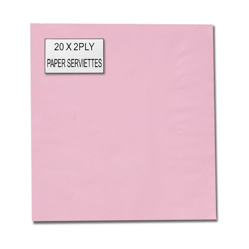 Serviettes - 2 Ply - Catering Accessories - Plain Pink - 33cm - 20 Piece