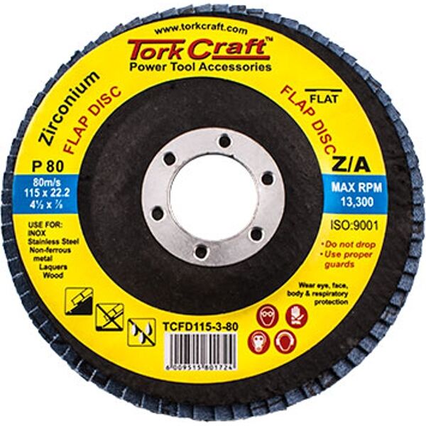 Tork Craft Flap Disc Zirconium 115mm 80 Grit Flat