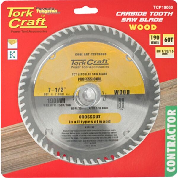 Tork Craft Blade Contractor 190 X 60T 30/1/20/16 Circular Saw TCT