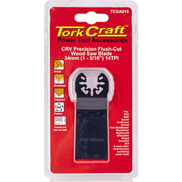 Tork Craft Quick Change Flush Cut Wood Saw Blade 34mm(1-5/16')14Tpi Crv