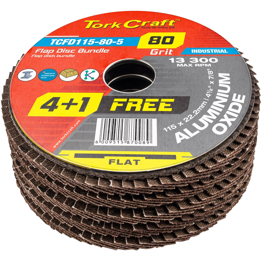 Tork Craft Flap Sanding Disc 115Mm 80Grit 4+1 Free A/O
