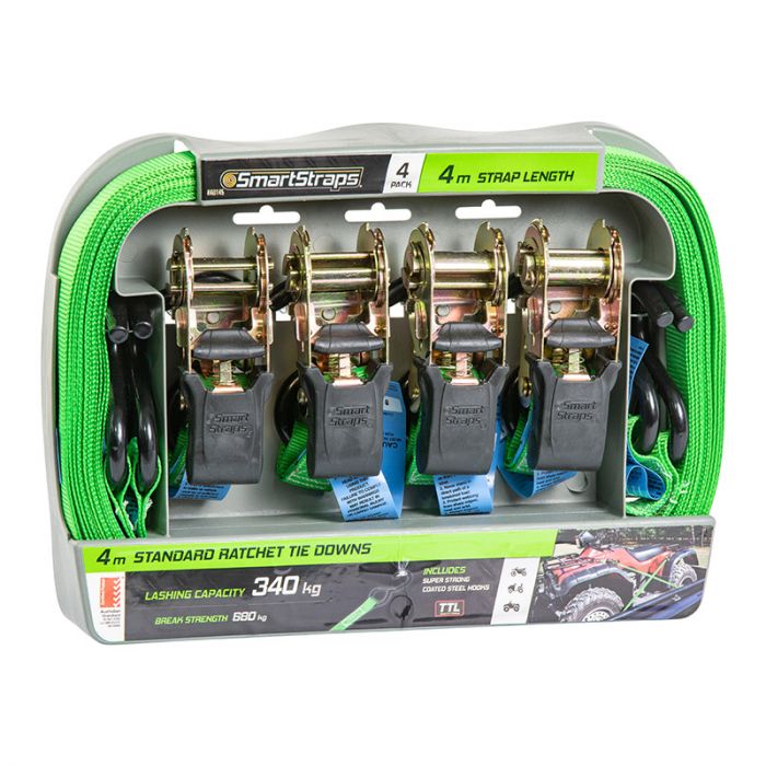 Ratchet Tie Down Pad 4M 4Piece Green
