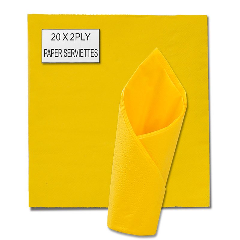 Serviettes - 2 Ply - Catering Accessories -Plain Yellow - 33cm - 20 Piece