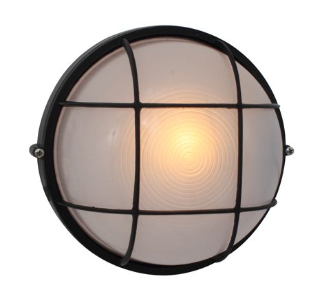 Round Large Grid Bulkhead 240mm Black E27