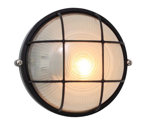 Round Small Grid Bulkhead 180mm Black E27