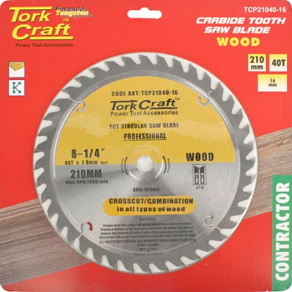 Tork Craft Blade Contractor 210 X 40T-16mm Circular Saw TCT