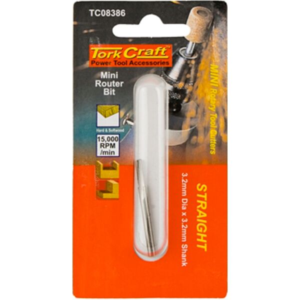 Tork Craft Mini Router Bit 3.2mm Straight 3.2mm Shank