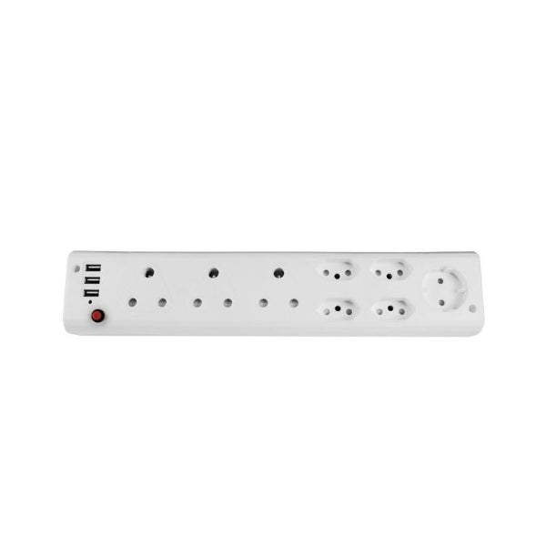 8-Way Multi-plug adaptor with 3x 2.1mA USB charge stations