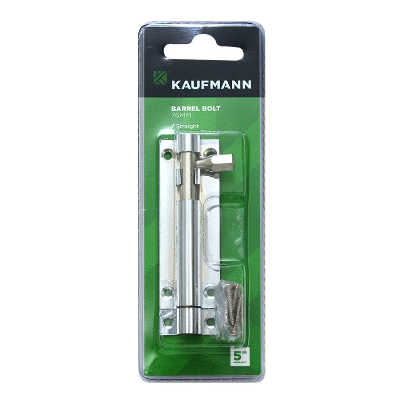 Kaufmann Barrel Bolt 76mm Chrome Plated Straight