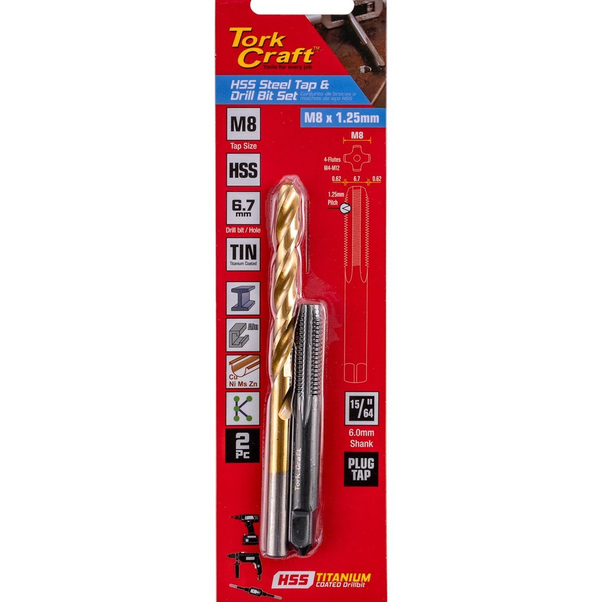 Tork Craft Tap Hss 8X1.25 & Drill 6.7Mm 2Pc Set