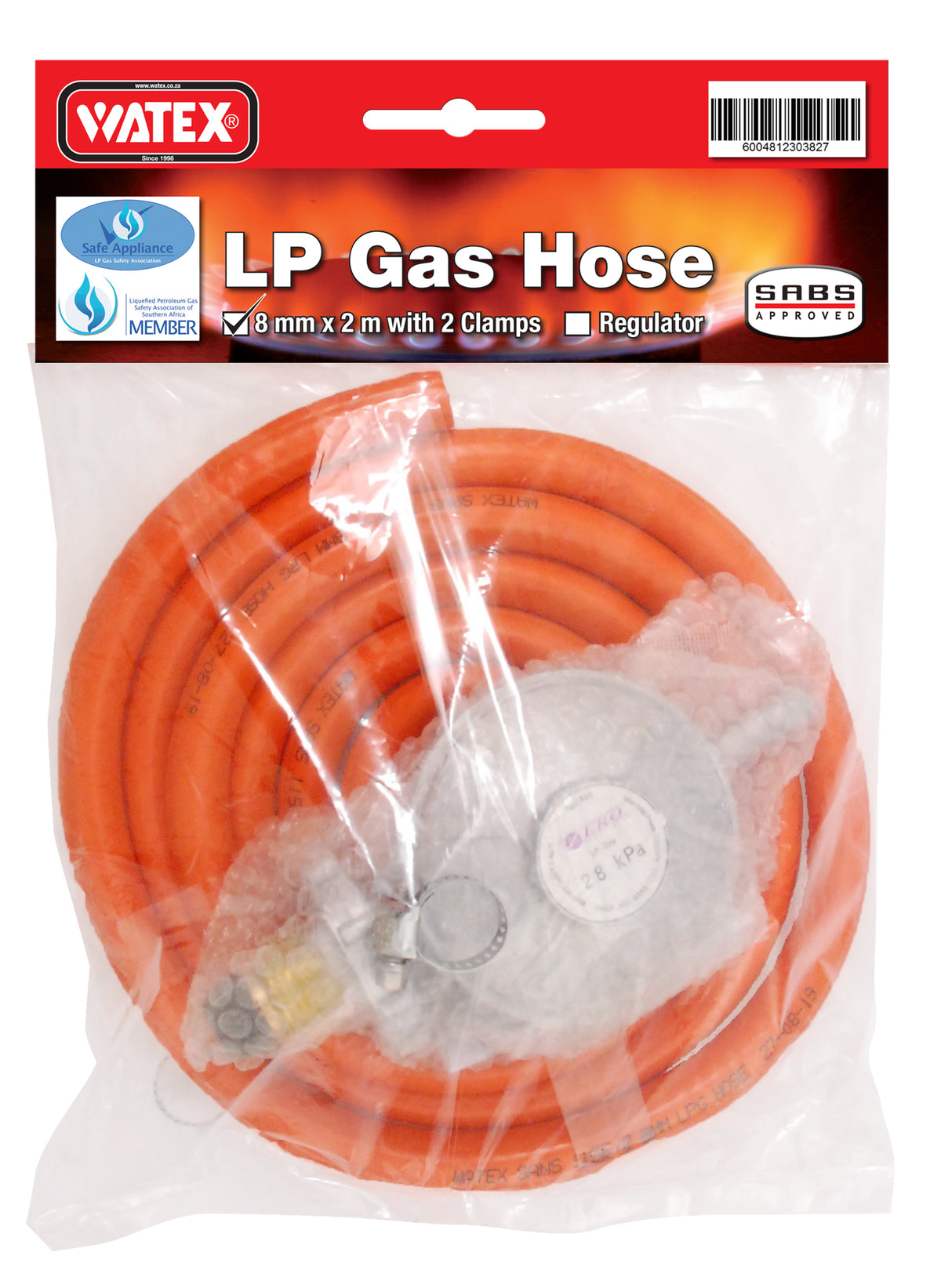 Watex Gas Hose with Clamps and Regulator - 2m