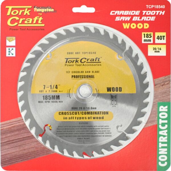 Tork Craft Blade Contractor 185 X 40T 20/16 Circular Saw TCT