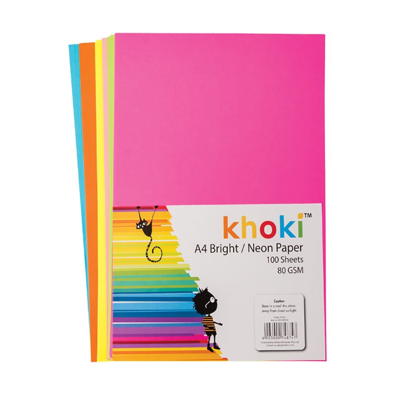 Khoki - Paper - Arts - Neon - Assorted Colors - A4 - 80gsm - 100 Sheets