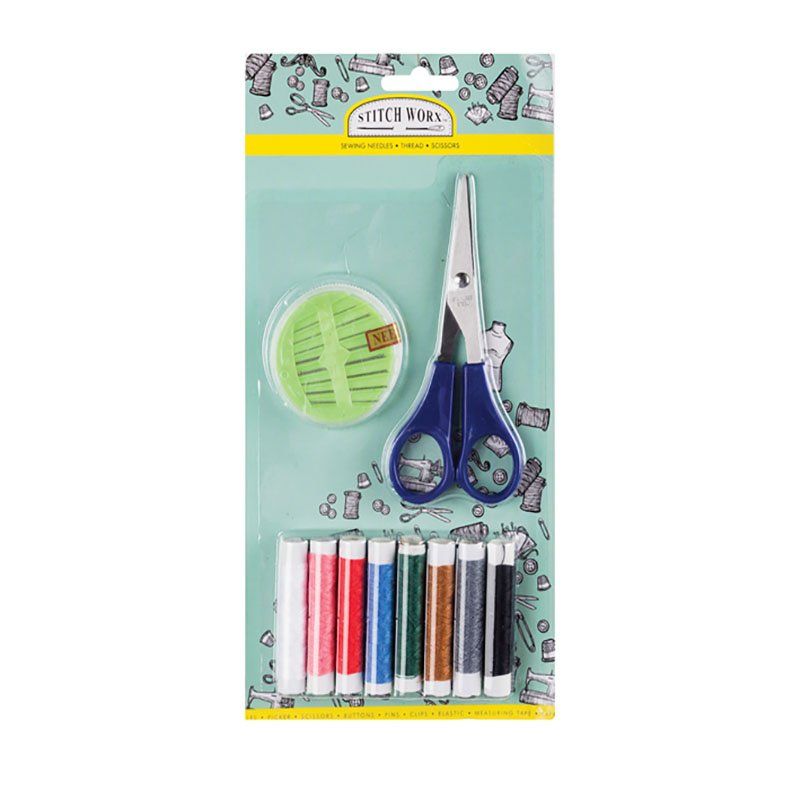Sewing Kit - Scissors, Thread & Needles - Assorted Colours - 10 Piece