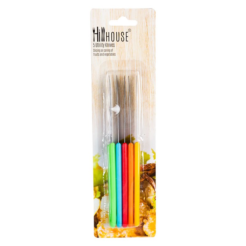 Utility Knives - Stainless Steel - Assorted Colours - 5 Piece