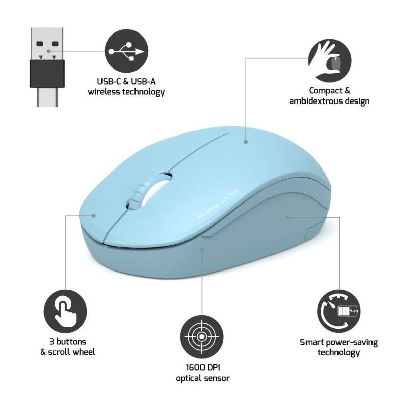Port Connect 2.4GHz Collection II Wireless Mouse - Azur