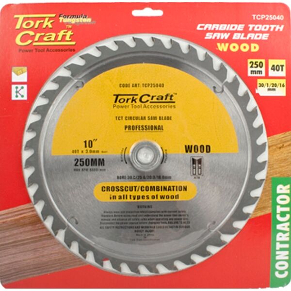 Tork Craft Blade Contractor 250 X 40T 30/1/20/16 Circular Saw TCT
